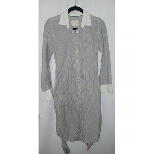 J.Crew Dress White Blue Stripe‎ Long Sleeve Button Midi Shirt Dress 00 Classic